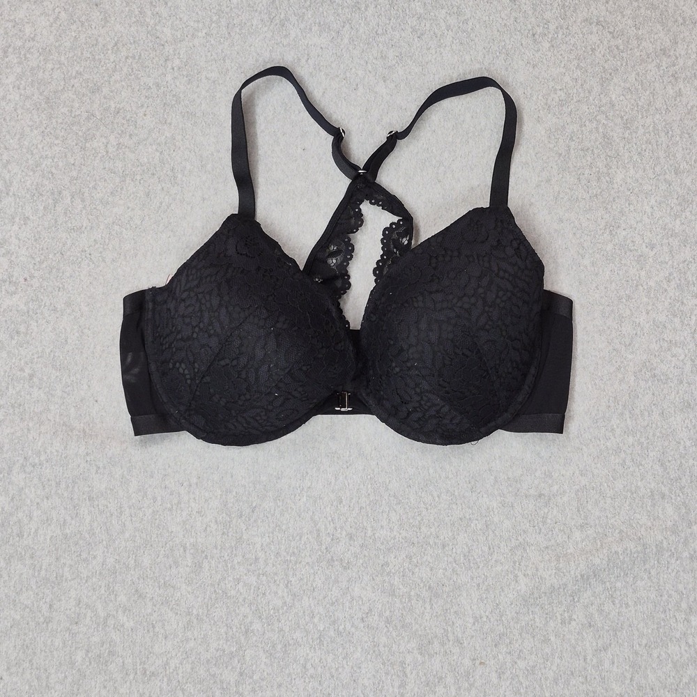 DOBREVA Women Bra 40DD Black T Shirt Underwired Lace Front Closure
